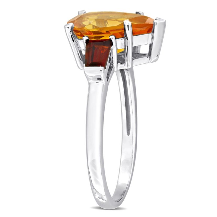 Citrine and Garnet Ring in 14K White Gold
