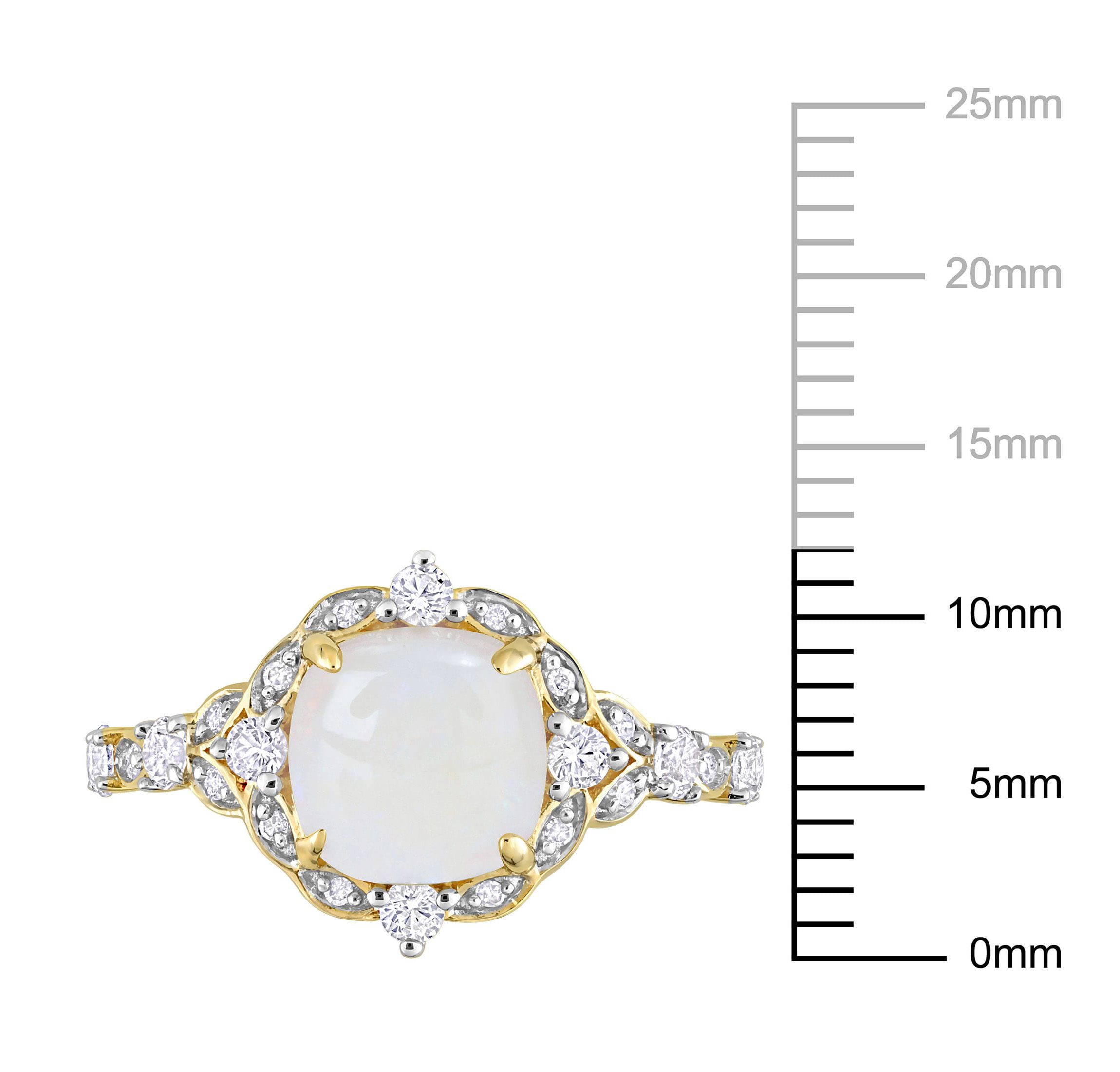 Opal and White Sapphire with Diamond Accent Halo Vintage Design Ring in 10K Yellow Gold