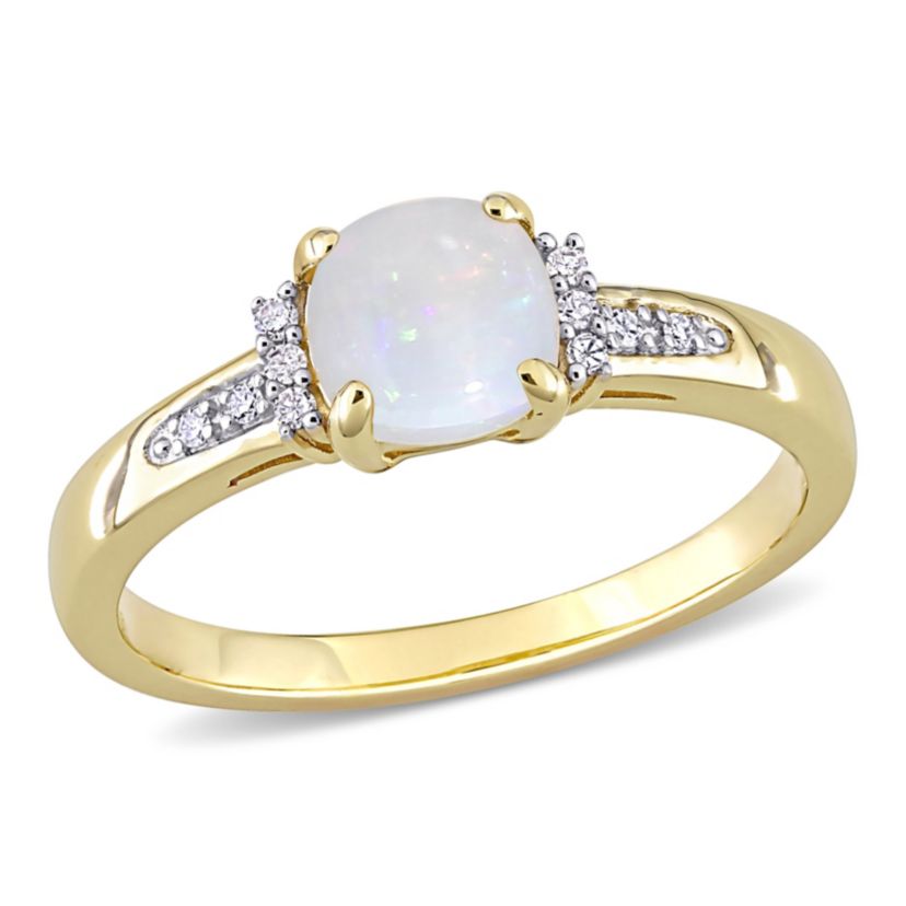 Opal and Diamond Accent Geometric Ring in 10K Yellow Gold