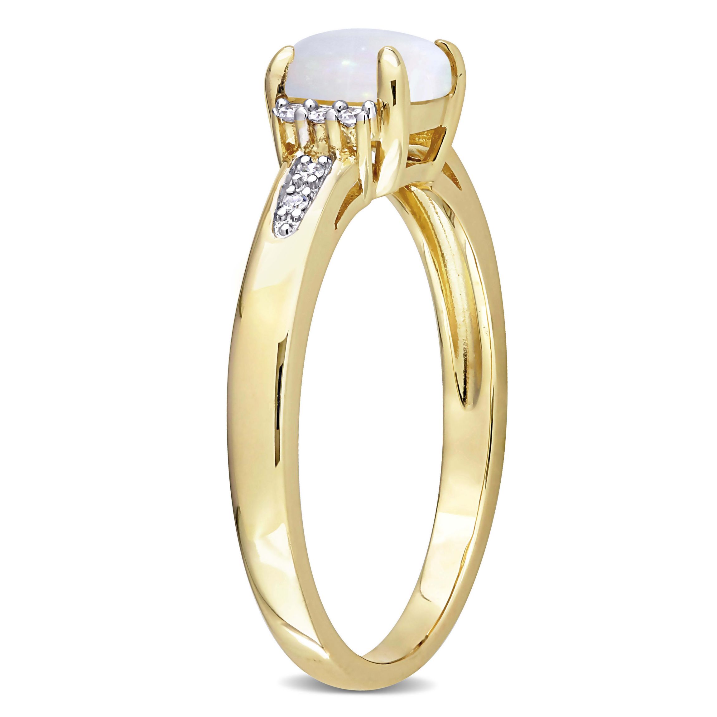 Opal and Diamond Accent Geometric Ring in 10K Yellow Gold