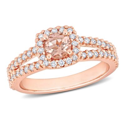 Belk & Co Morganite and 1/2 ct. t.w. Diamond Split-Shank Ring in 14K Rose Gold, Pink, 6