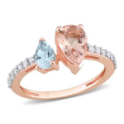 Belk & Co Morganite and Aquamarine with 1/5 ct. t.w. Diamond Ring in 14K Rose Gold, Pink, 10