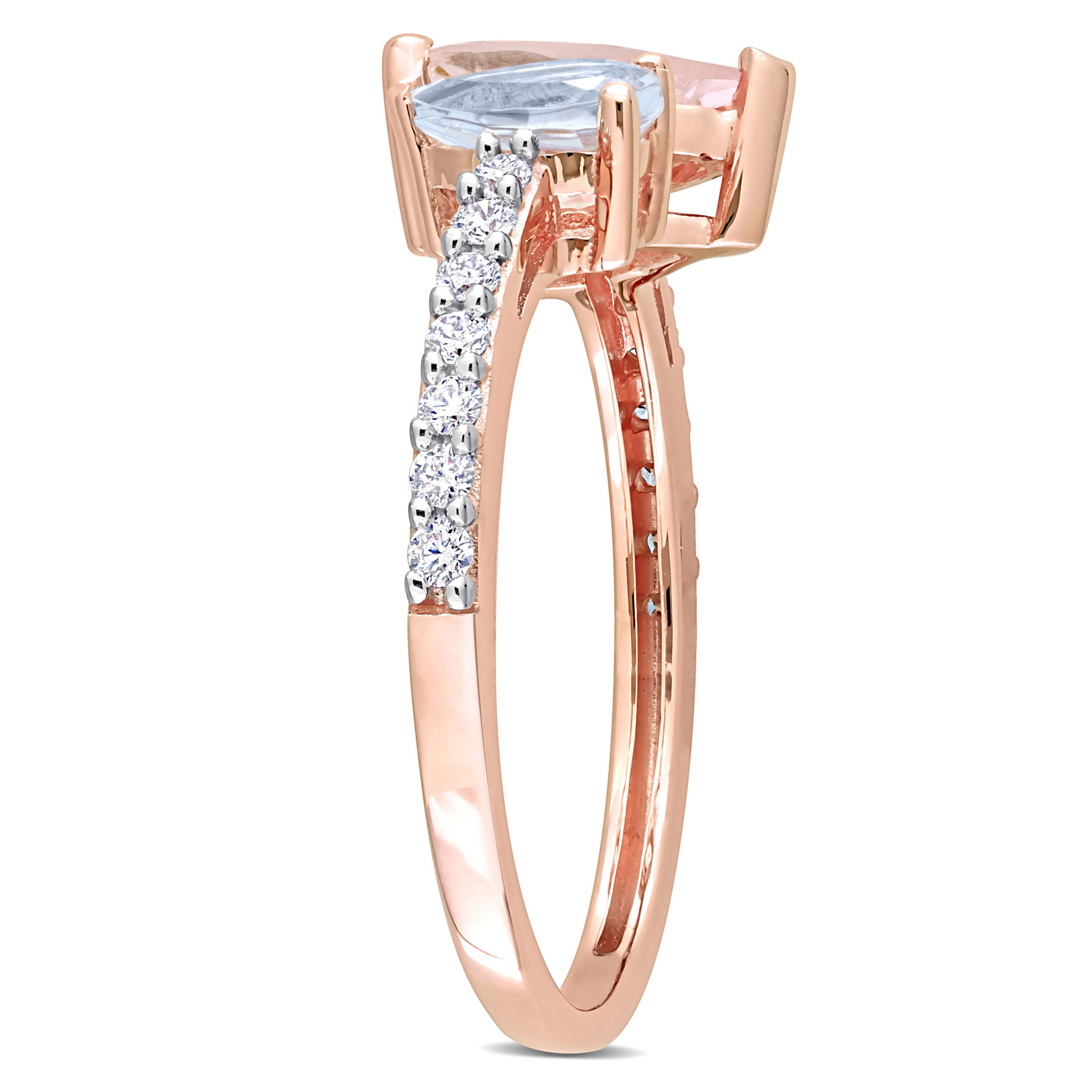 Morganite and Aquamarine with 1/5 ct. t.w. Diamond  Ring in 14K Rose Gold