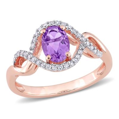 Belk & Co Amethyst and 1/6 ct. t.w. Diamond Halo Ring in 10K Rose Gold, Pink, 9.5 -  0620400318255