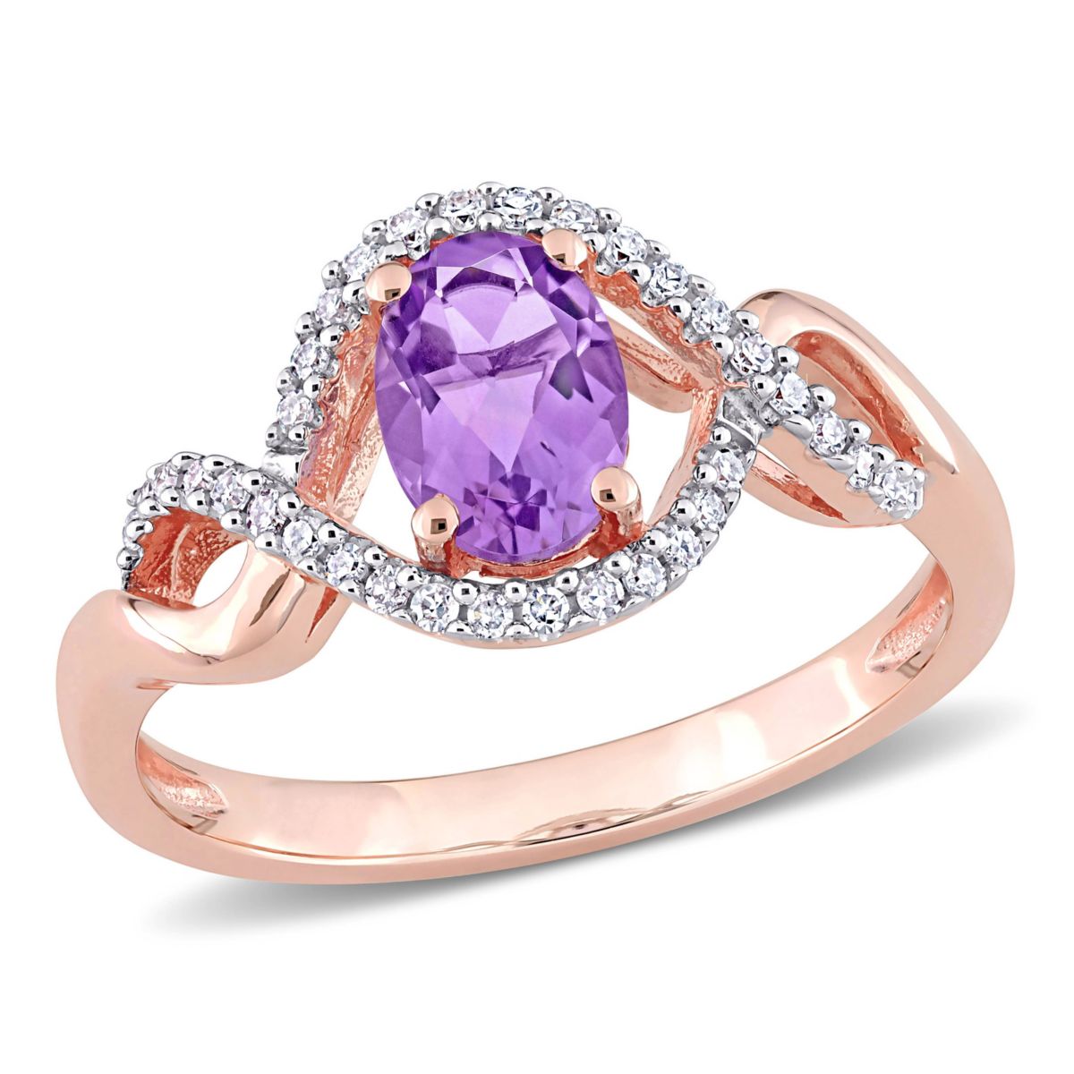 Amethyst and 1/6 ct. t.w. Diamond Halo Ring in 10K Rose Gold