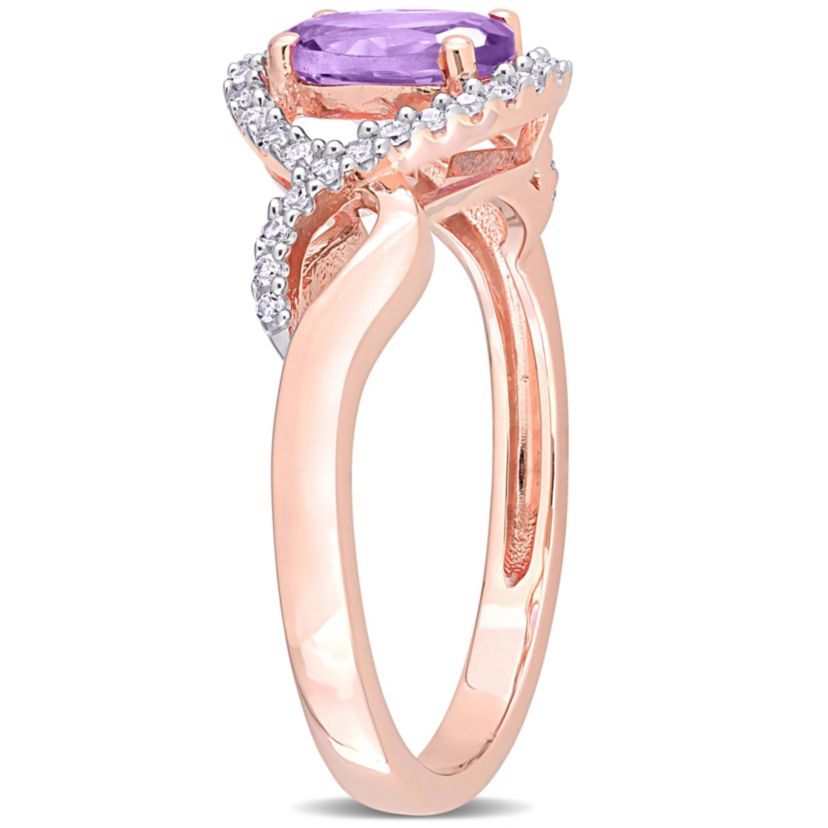 Amethyst and 1/6 ct. t.w. Diamond Halo Ring in 10K Rose Gold