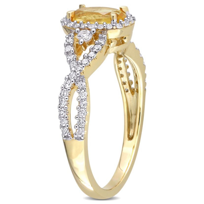 Citrine and White Sapphire with 1/3 ct. t.w. Diamond Halo Ring in 10K Yellow Gold
