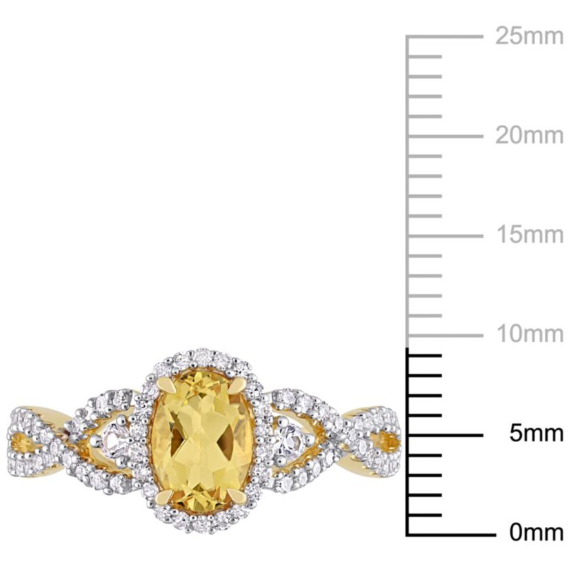 Citrine and White Sapphire with 1/3 ct. t.w. Diamond Halo Ring in 10K Yellow Gold