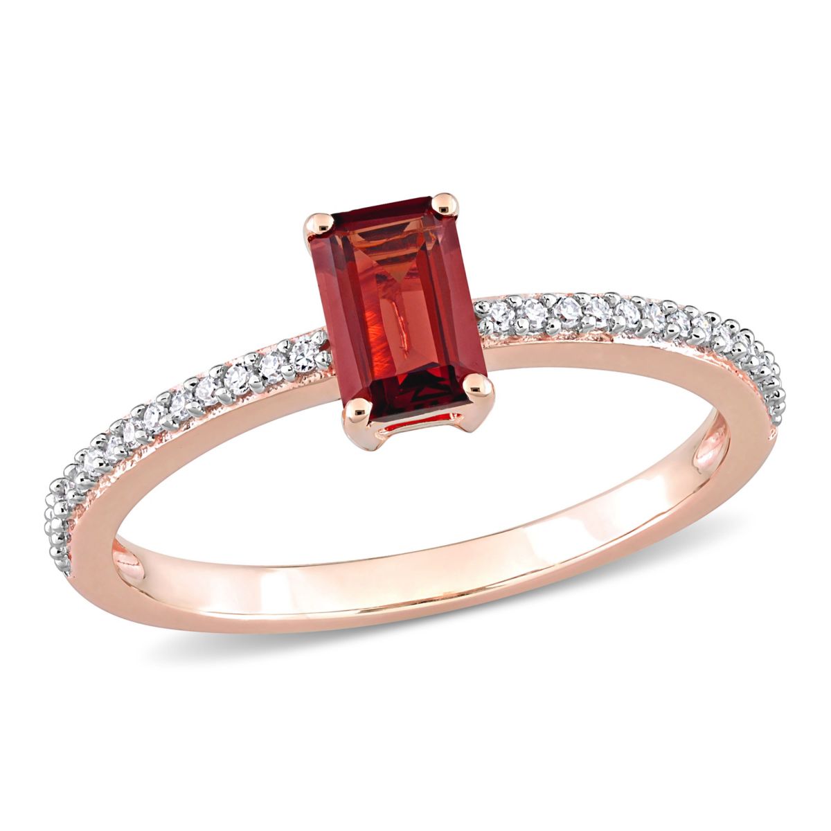 Garnet and 1/10 ct. t.w. Diamond Promise Ring in 10K Rose Gold