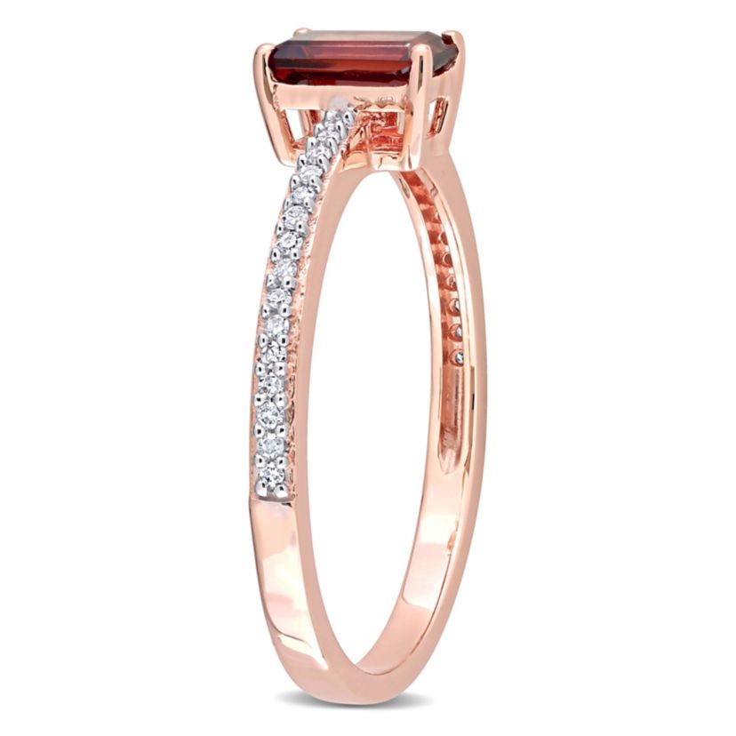 Garnet and 1/10 ct. t.w. Diamond Promise Ring in 10K Rose Gold