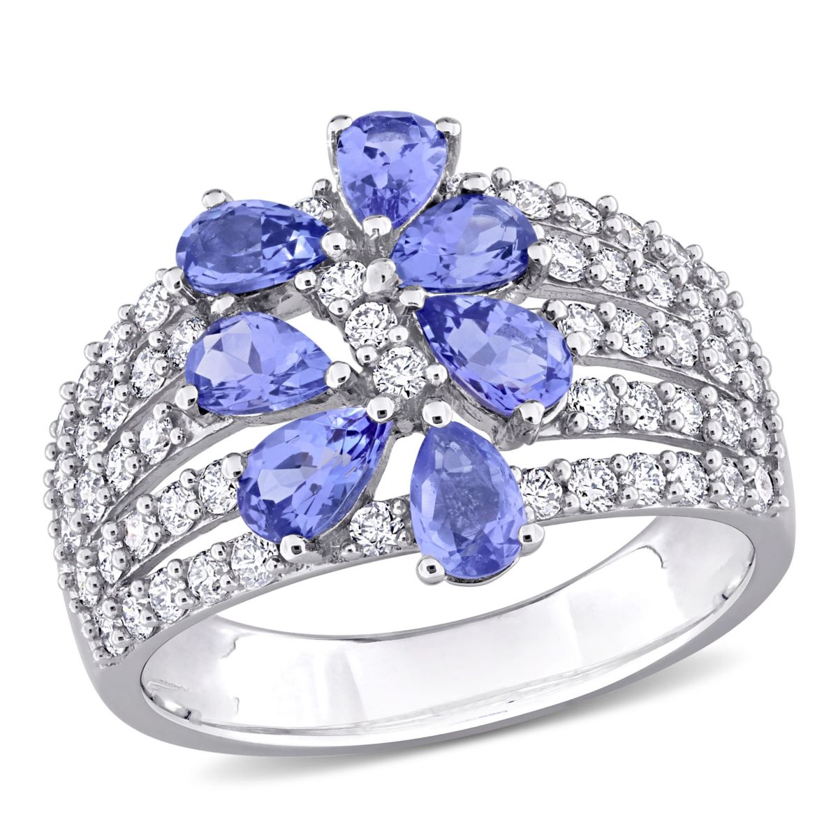 Tanzanite and 4/5 ct. t.w. Diamond Multi-Row Ring in 14K White Gold