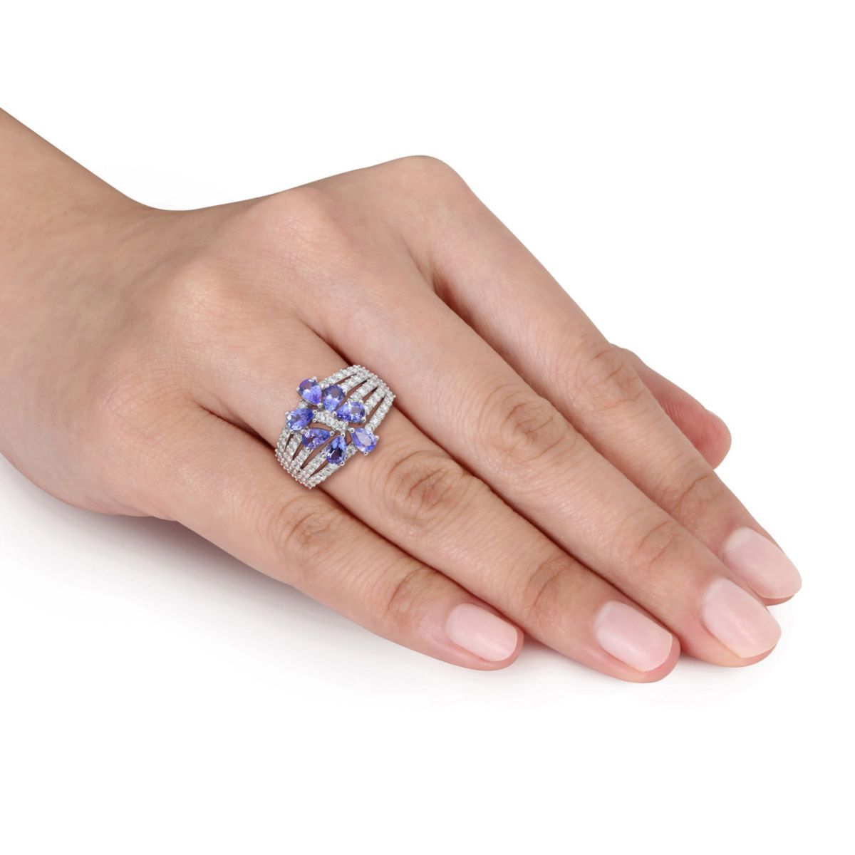 Tanzanite and 4/5 ct. t.w. Diamond Multi-Row Ring in 14K White Gold