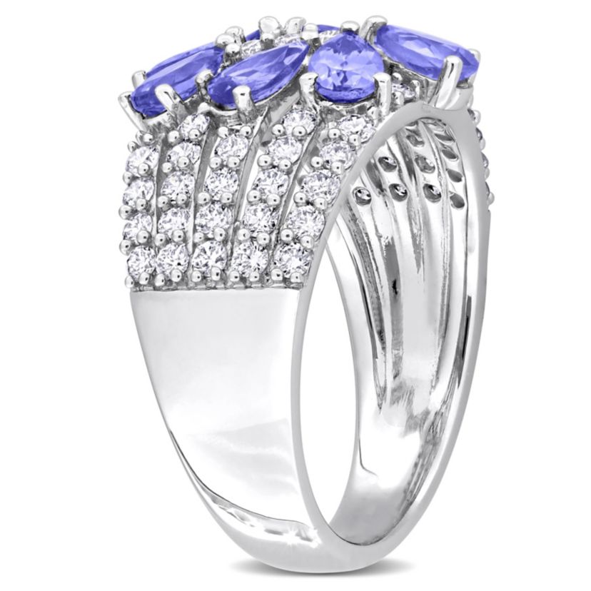 Tanzanite and 4/5 ct. t.w. Diamond Multi-Row Ring in 14K White Gold