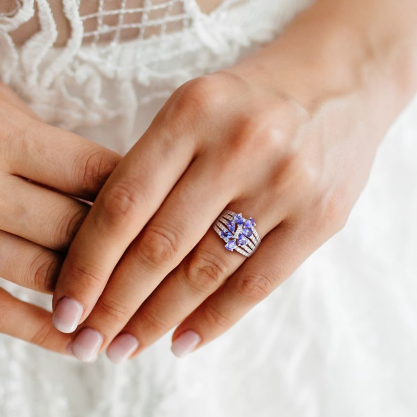 Tanzanite and 4/5 ct. t.w. Diamond Multi-Row Ring in 14K White Gold