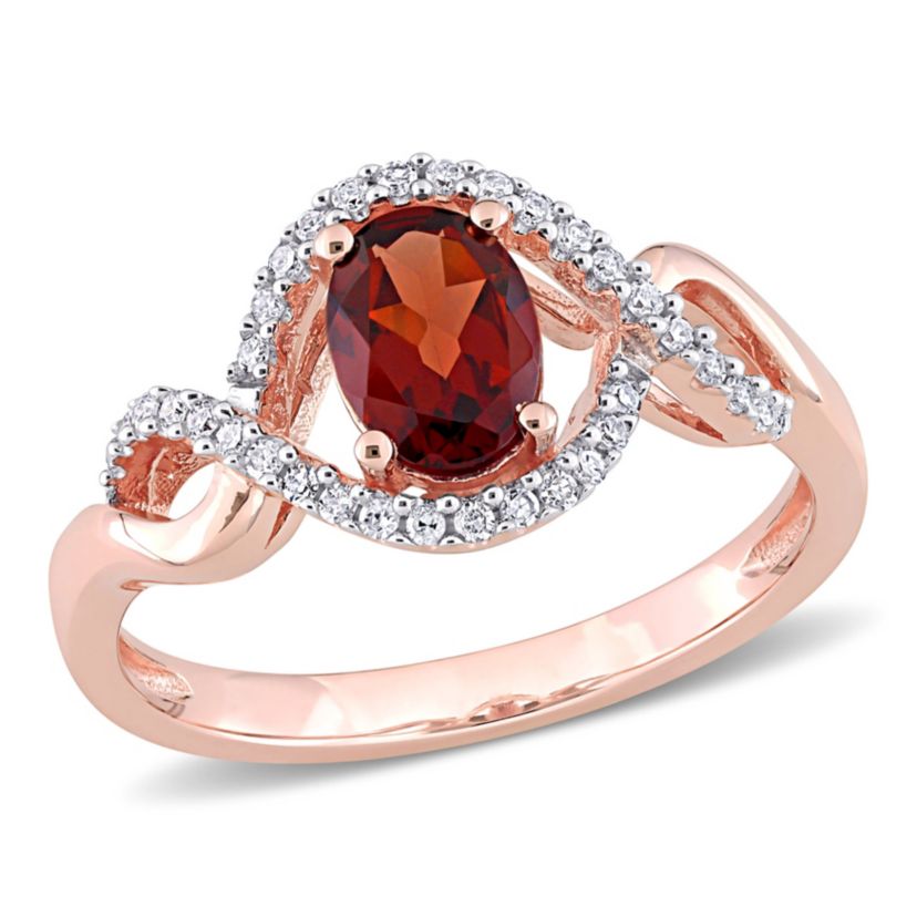 Garnet and 1/6 ct. t.w. Diamond Halo Ring in 10K Rose Gold