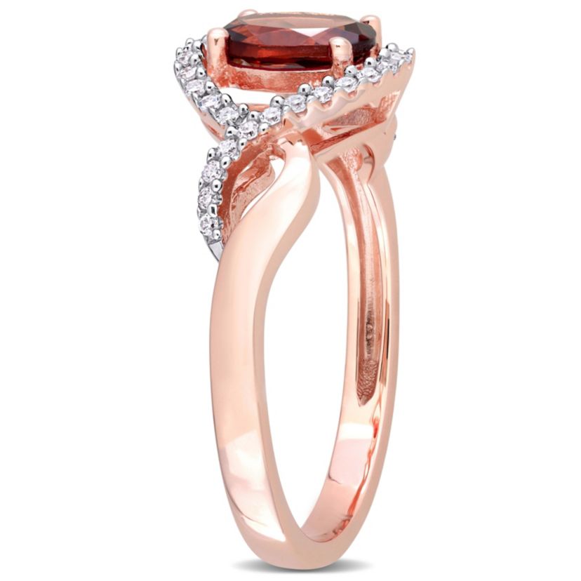 Garnet and 1/6 ct. t.w. Diamond Halo Ring in 10K Rose Gold