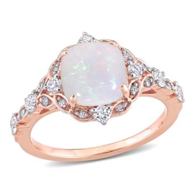 Belk & Co Opal and White Sapphire with Diamond Accent Vintage Ring in 10K Rose Gold