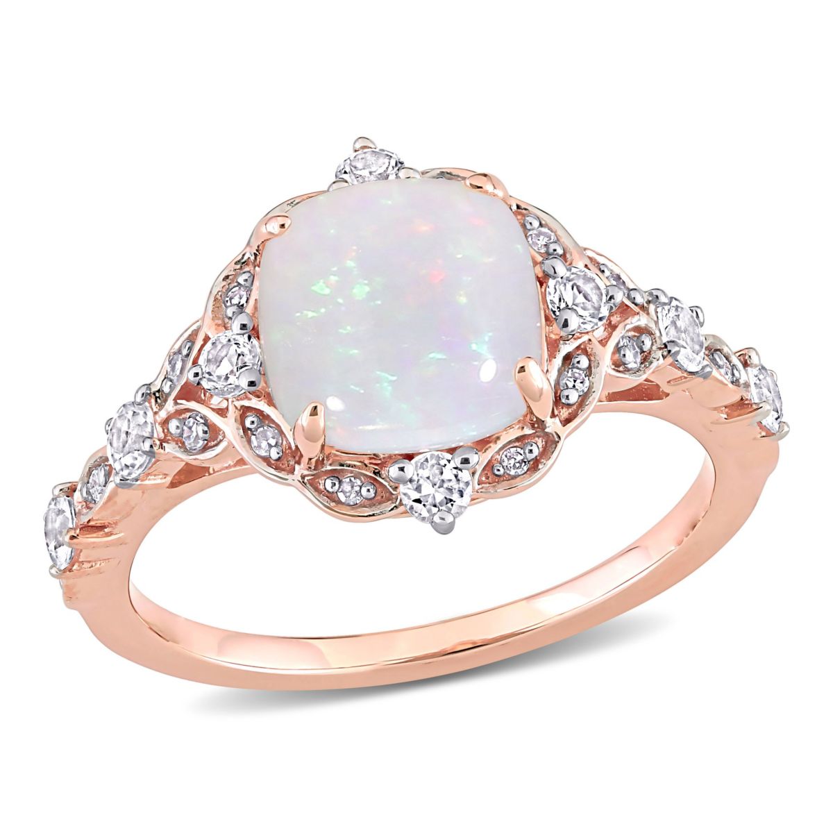 Opal and White Sapphire with Diamond Accent Vintage Ring in 10K Rose Gold