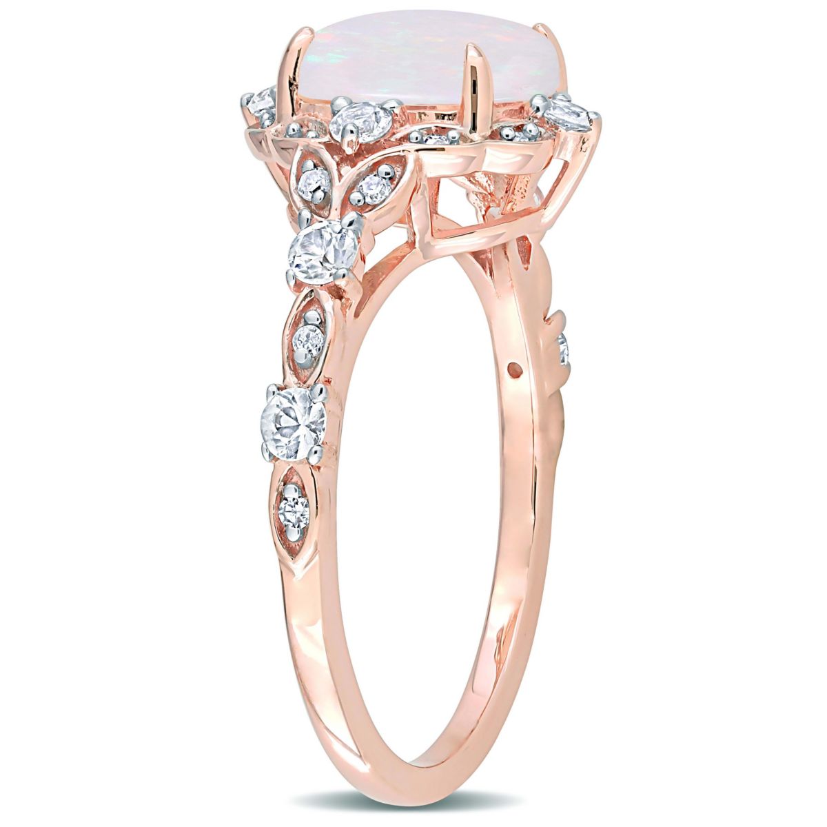 Opal and White Sapphire with Diamond Accent Vintage Ring in 10K Rose Gold