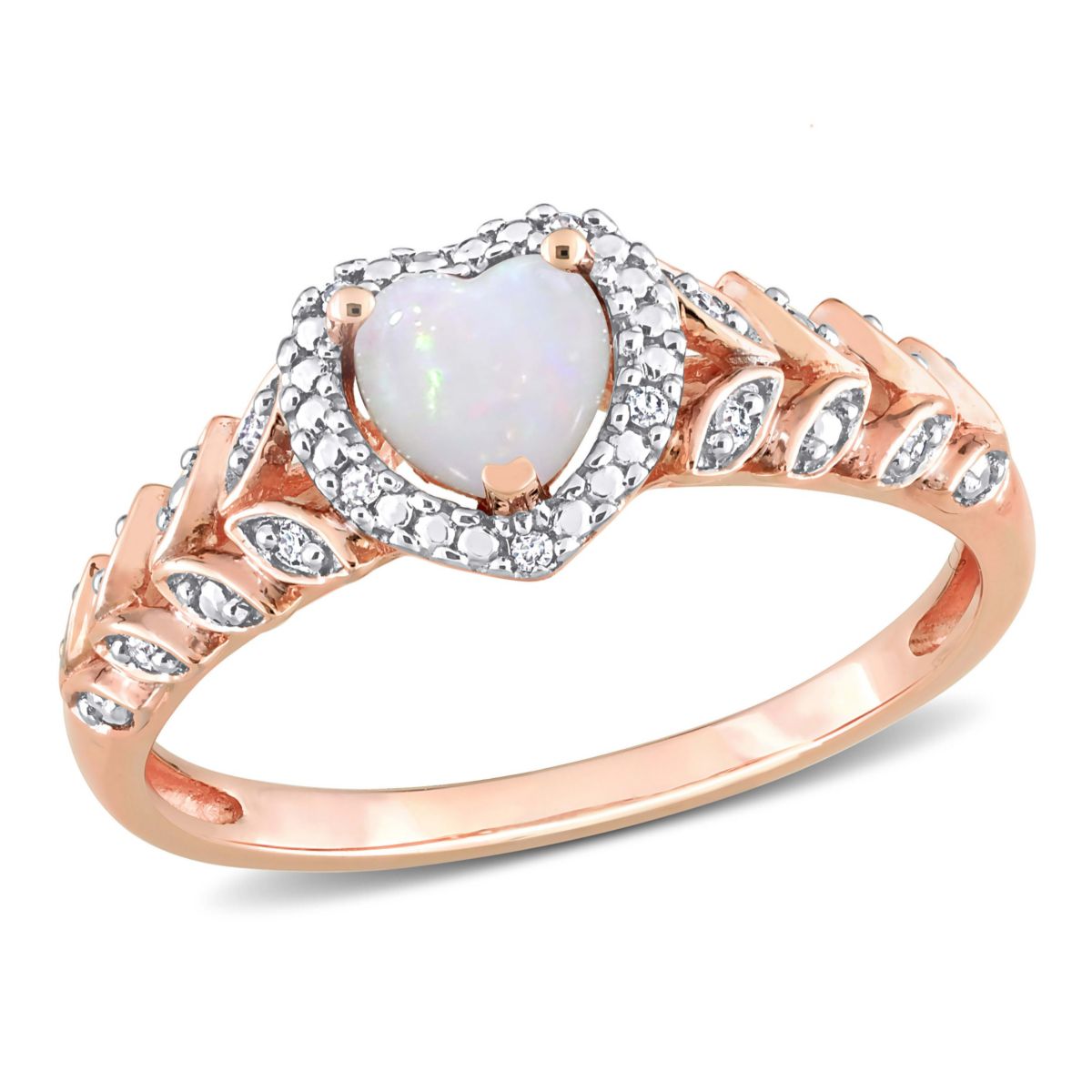 Opal and Diamond Accent Halo Ring in 10K Rose Gold
