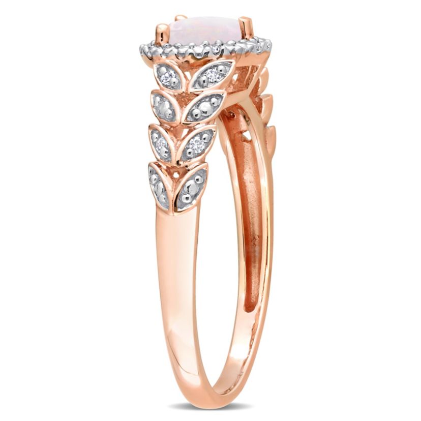 Opal and Diamond Accent Halo Ring in 10K Rose Gold