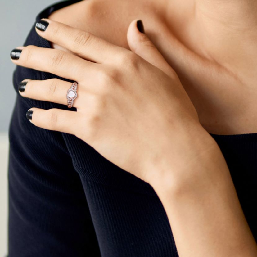 Opal and Diamond Accent Halo Ring in 10K Rose Gold