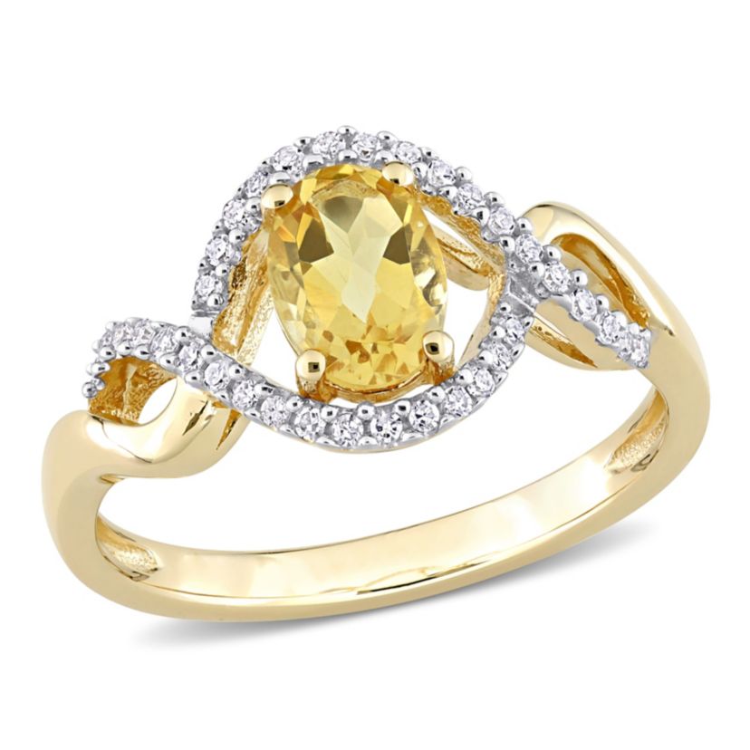 Citrine and 1/6 ct. t.w. Diamond Halo Ring in 10K Yellow Gold