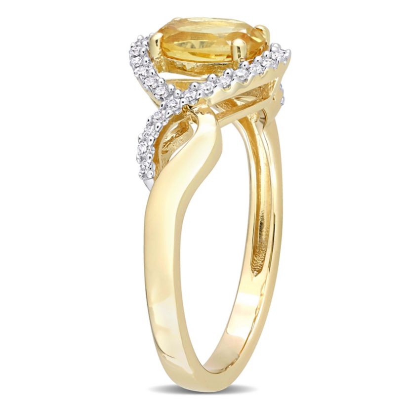 Citrine and 1/6 ct. t.w. Diamond Halo Ring in 10K Yellow Gold