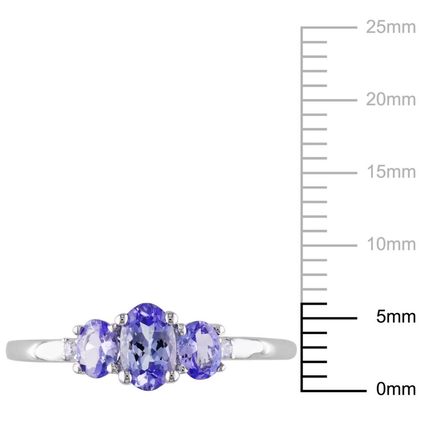 Tanzanite with Daimond Accent 3-Stone Ring in 10K White Gold