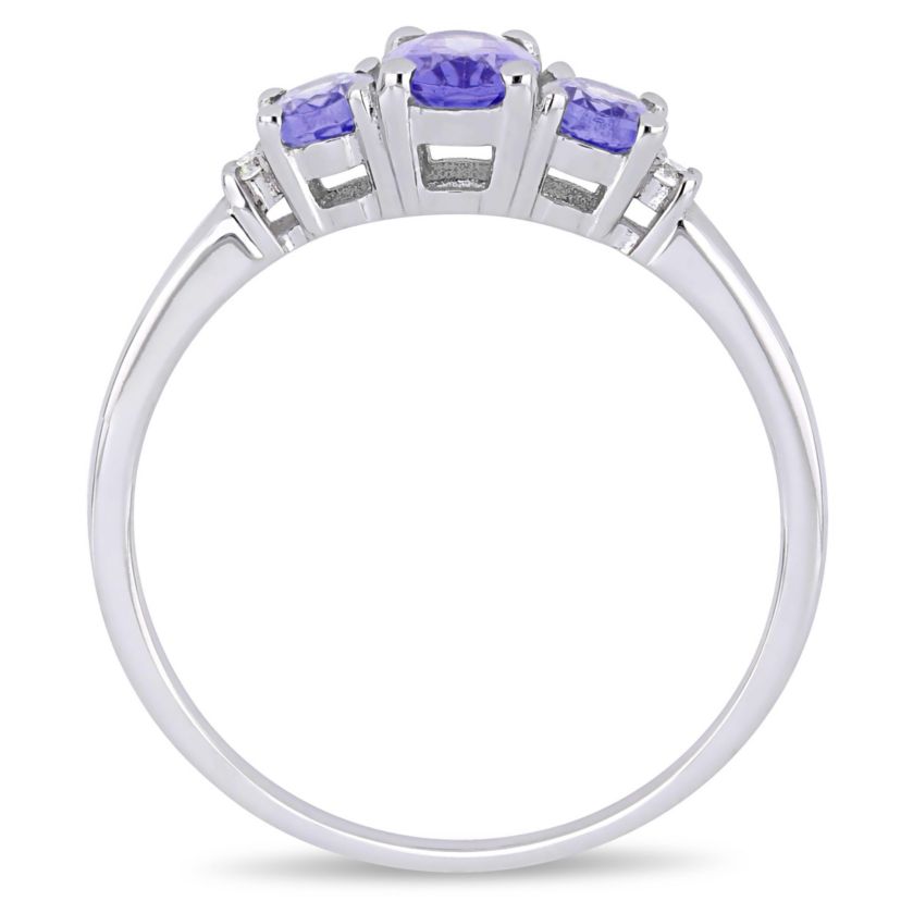 Tanzanite with Daimond Accent 3-Stone Ring in 10K White Gold