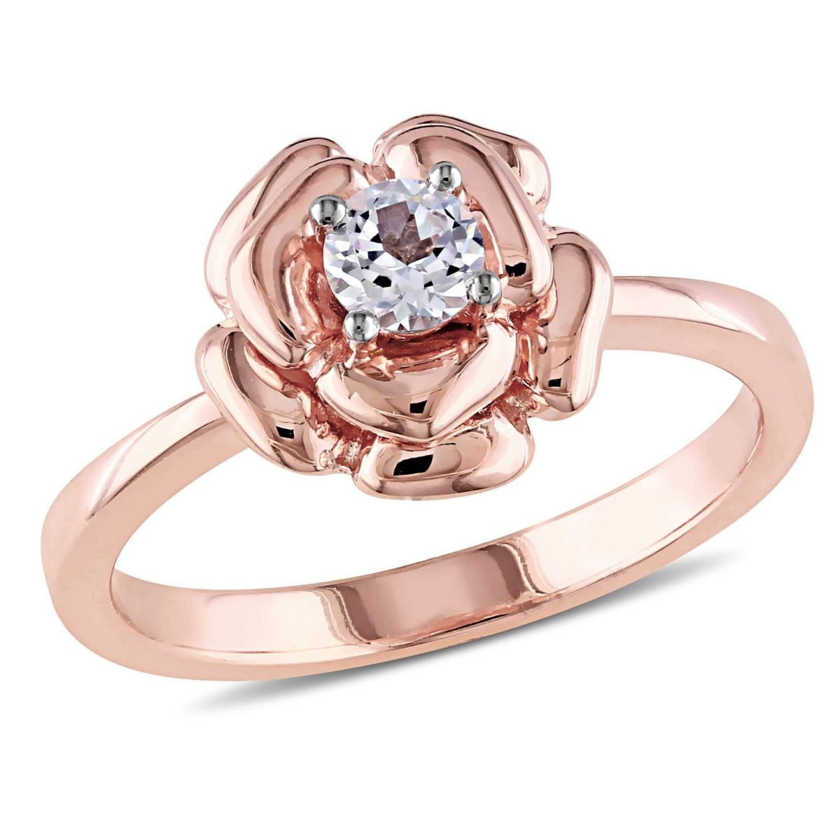 Lab Created Created White Sapphire Floral Ring in Rose Plated Sterling Silver