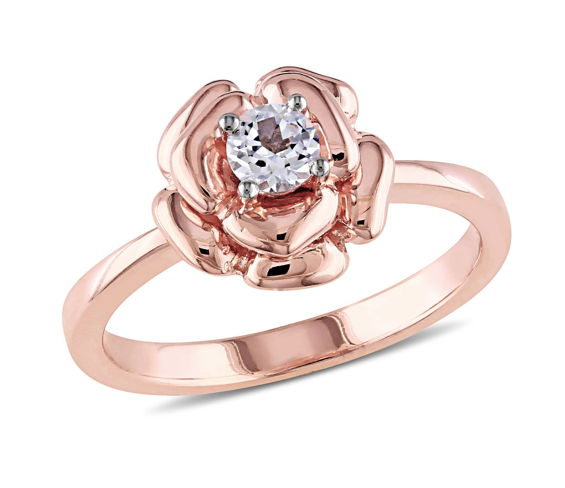 Lab Created Created White Sapphire Floral Ring in Rose Plated Sterling Silver