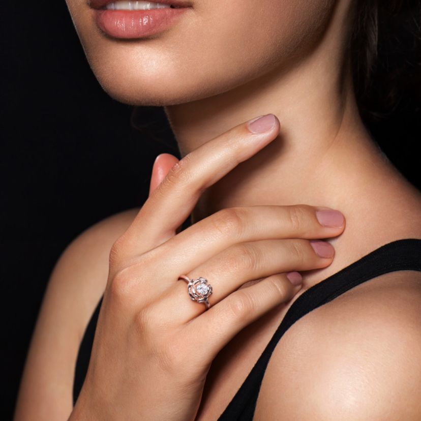Lab Created Created White Sapphire Floral Ring in Rose Plated Sterling Silver