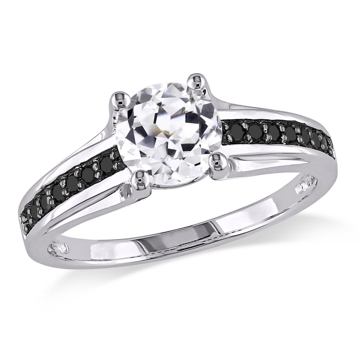 Lab Created Created White Sapphire and 1/7 ct. t.w. Black Diamond Engagement Ring in Sterling Silver with Black Rhodium Plated
