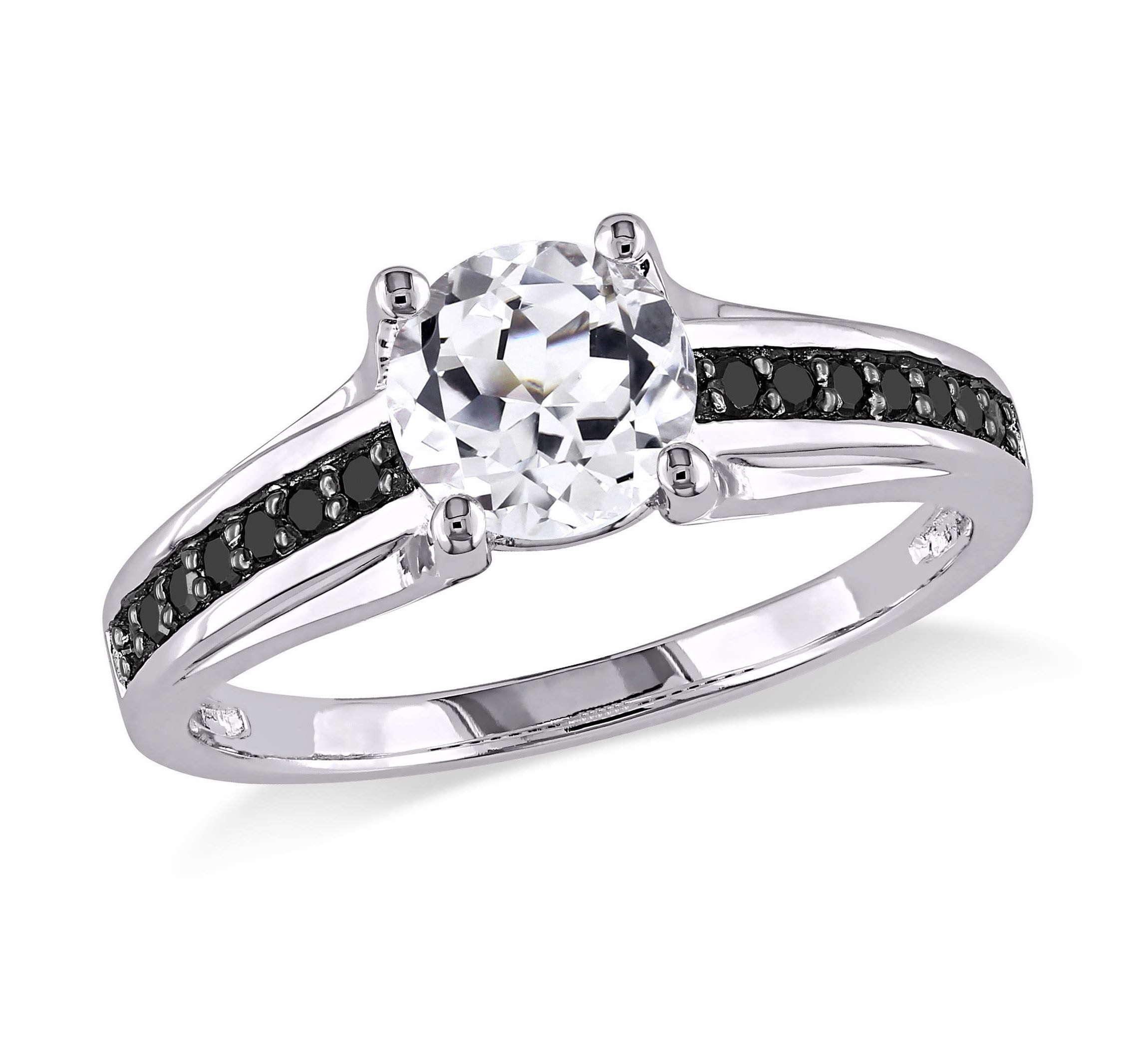 Lab Created Created White Sapphire and 1/7 ct. t.w. Black Diamond Engagement Ring in Sterling Silver with Black Rhodium Plated