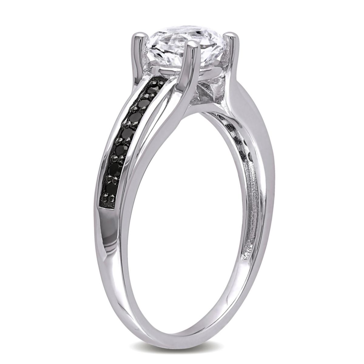 Lab Created Created White Sapphire and 1/7 ct. t.w. Black Diamond Engagement Ring in Sterling Silver with Black Rhodium Plated