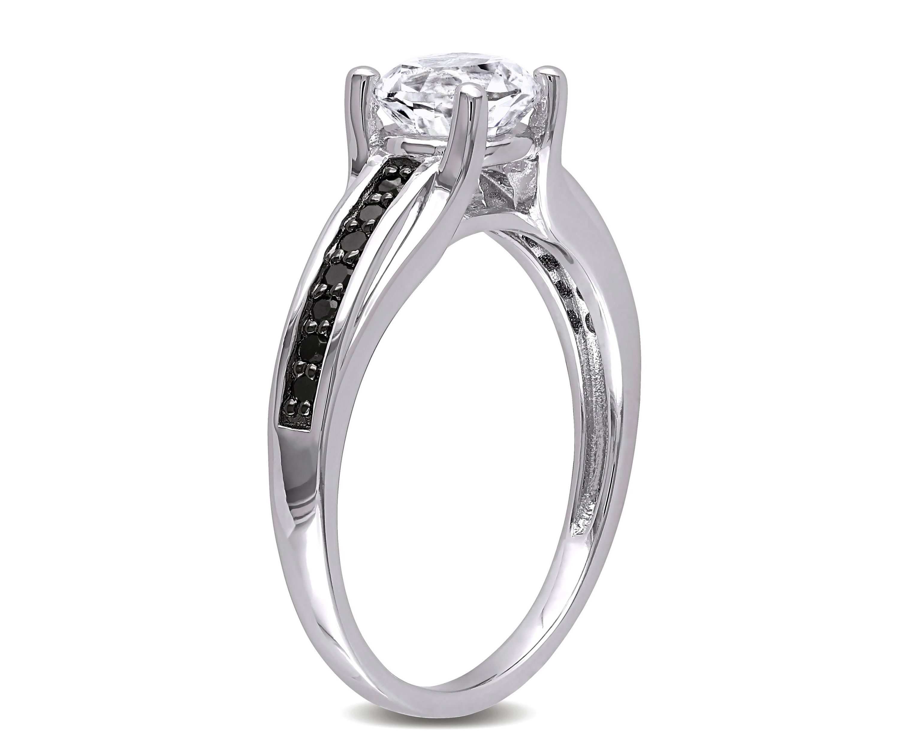 Lab Created Created White Sapphire and 1/7 ct. t.w. Black Diamond Engagement Ring in Sterling Silver with Black Rhodium Plated