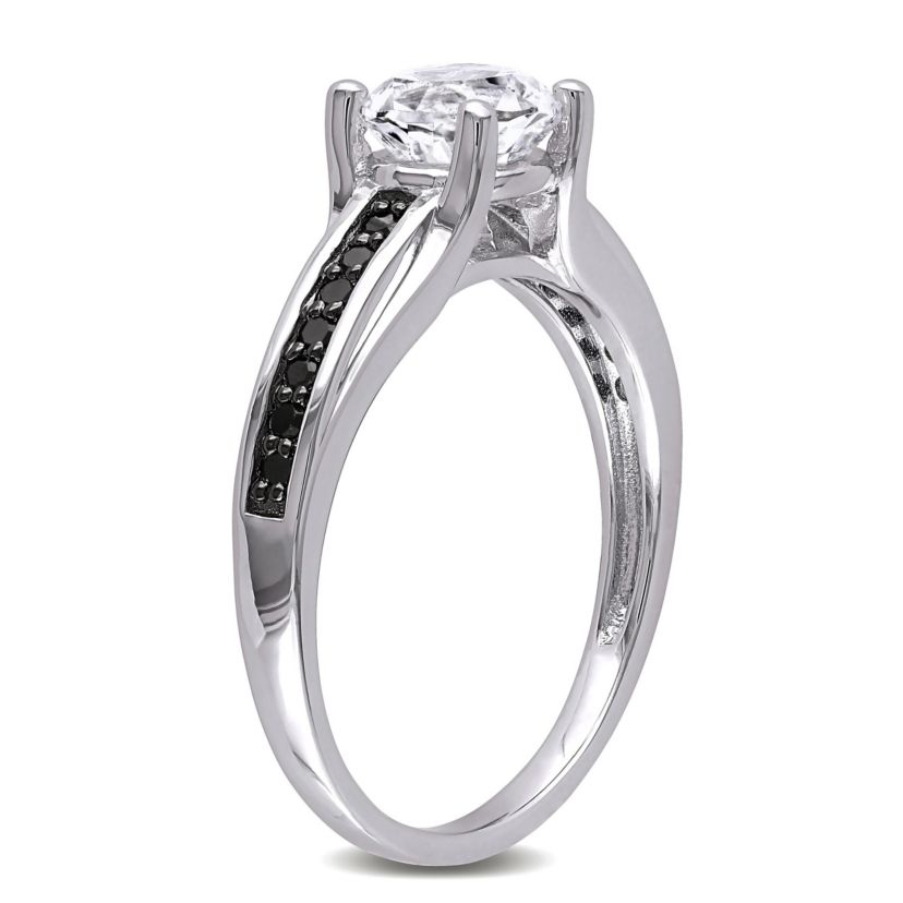 Lab Created Created White Sapphire and 1/7 ct. t.w. Black Diamond Engagement Ring in Sterling Silver with Black Rhodium Plated
