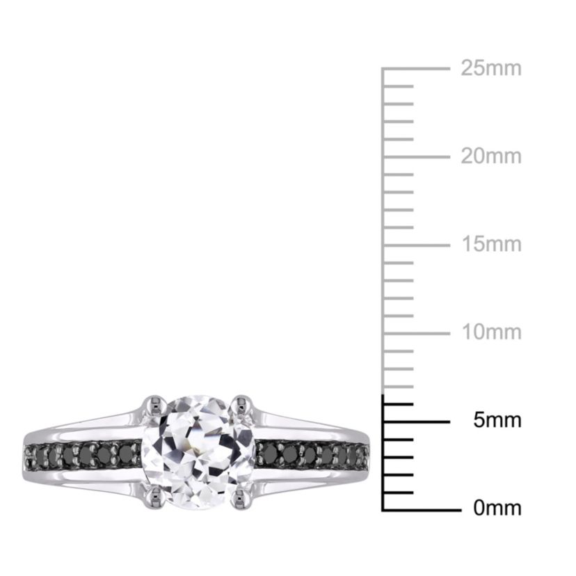Lab Created Created White Sapphire and 1/7 ct. t.w. Black Diamond Engagement Ring in Sterling Silver with Black Rhodium Plated