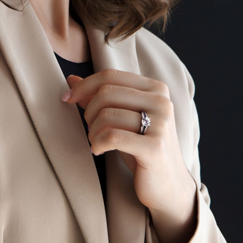 Lab Created Created White Sapphire and 1/7 ct. t.w. Black Diamond Engagement Ring in Sterling Silver with Black Rhodium Plated