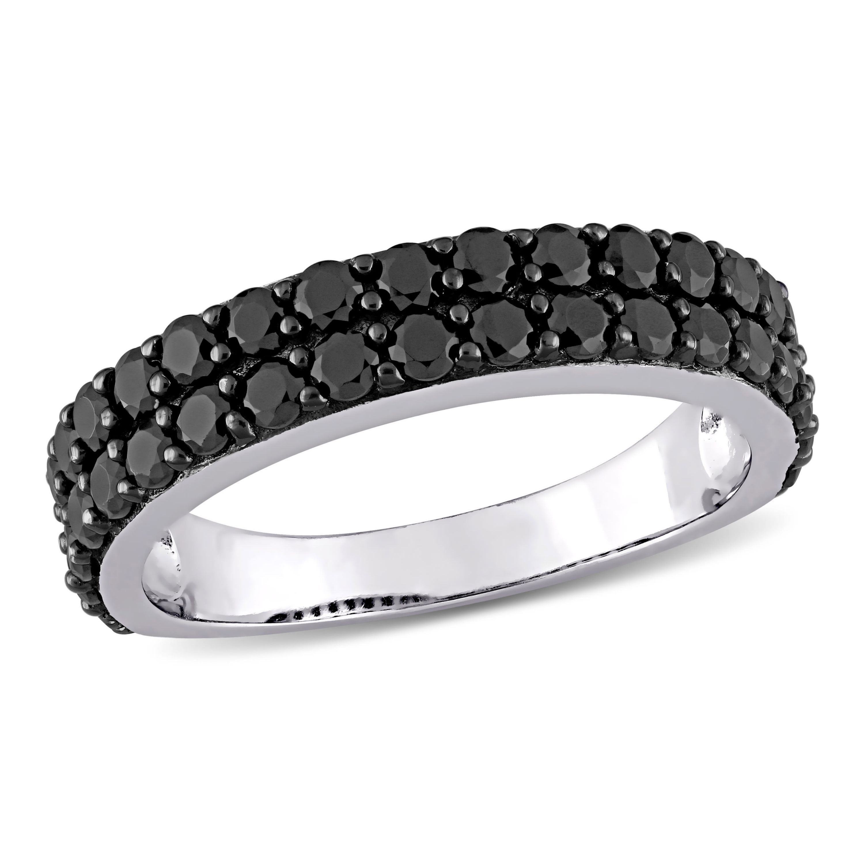 Black Spinel Double Row  Ring in Sterling Silver with Black Rhodium Plated