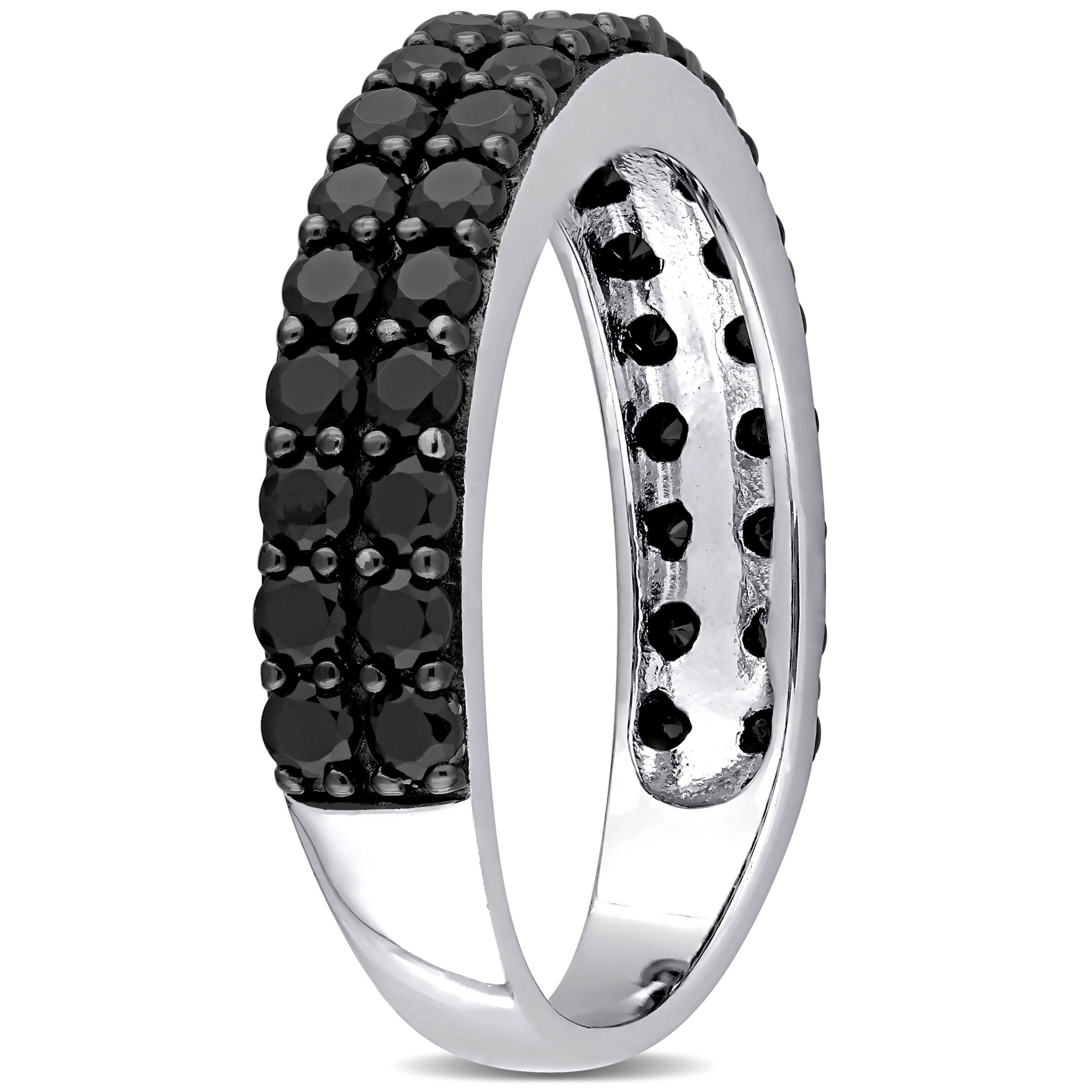 Black Spinel Double Row  Ring in Sterling Silver with Black Rhodium Plated