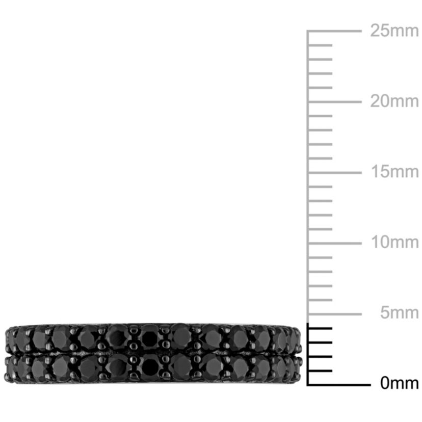 Black Spinel Double Row  Ring in Sterling Silver with Black Rhodium Plated
