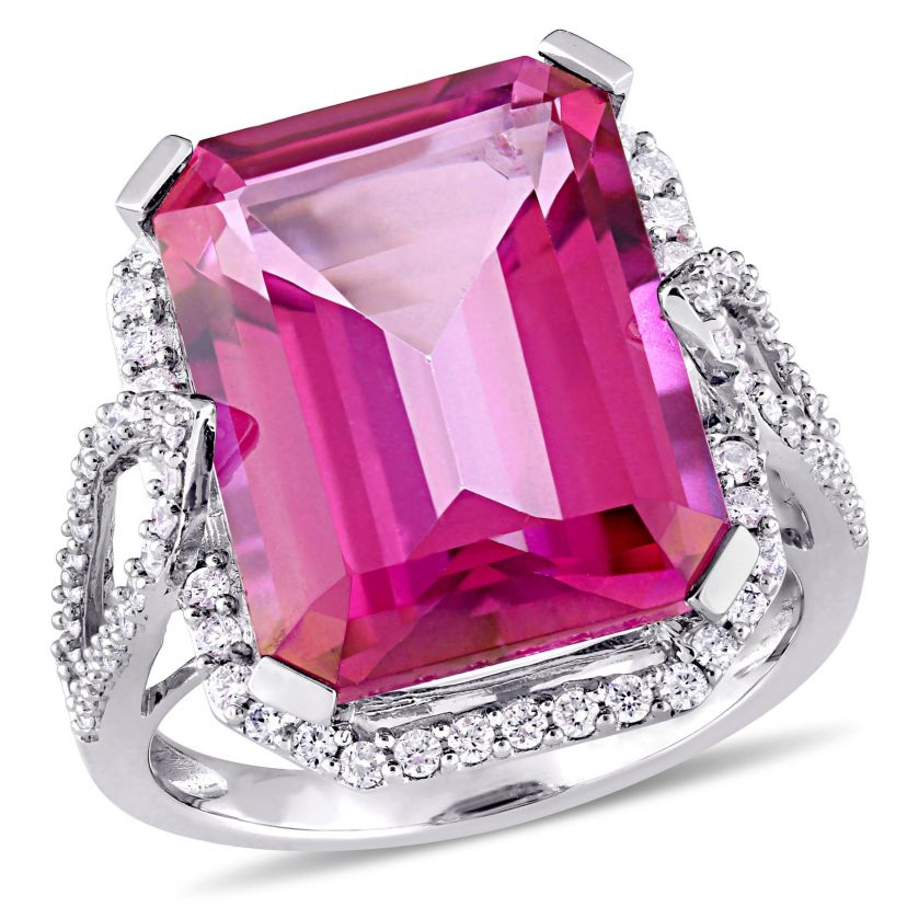 Pink Topaz and 1/2 ct. t.w. Diamond Ring in 14K White Gold