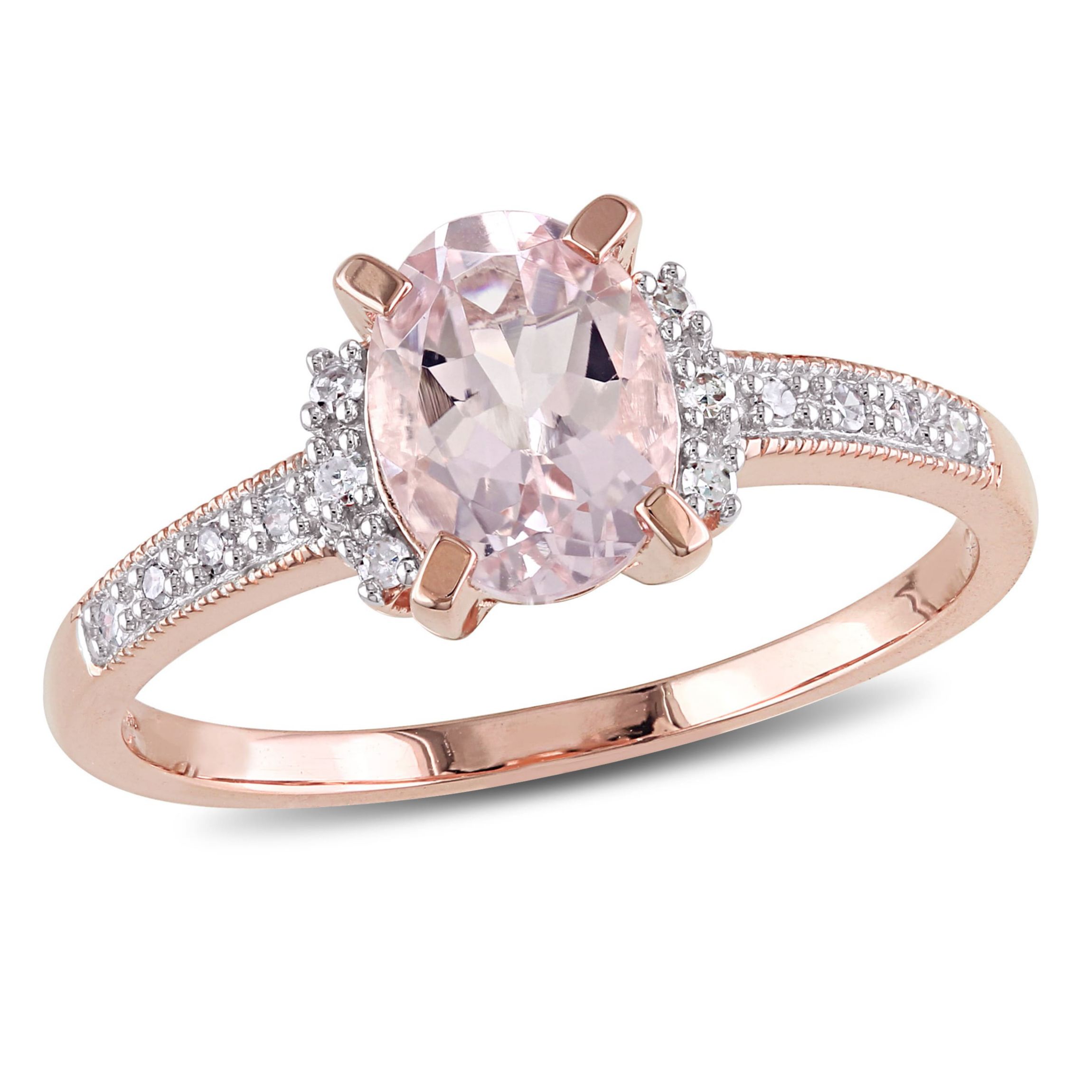 Morganite and Diamond Accent Ring in Rose Plated Sterling Silver