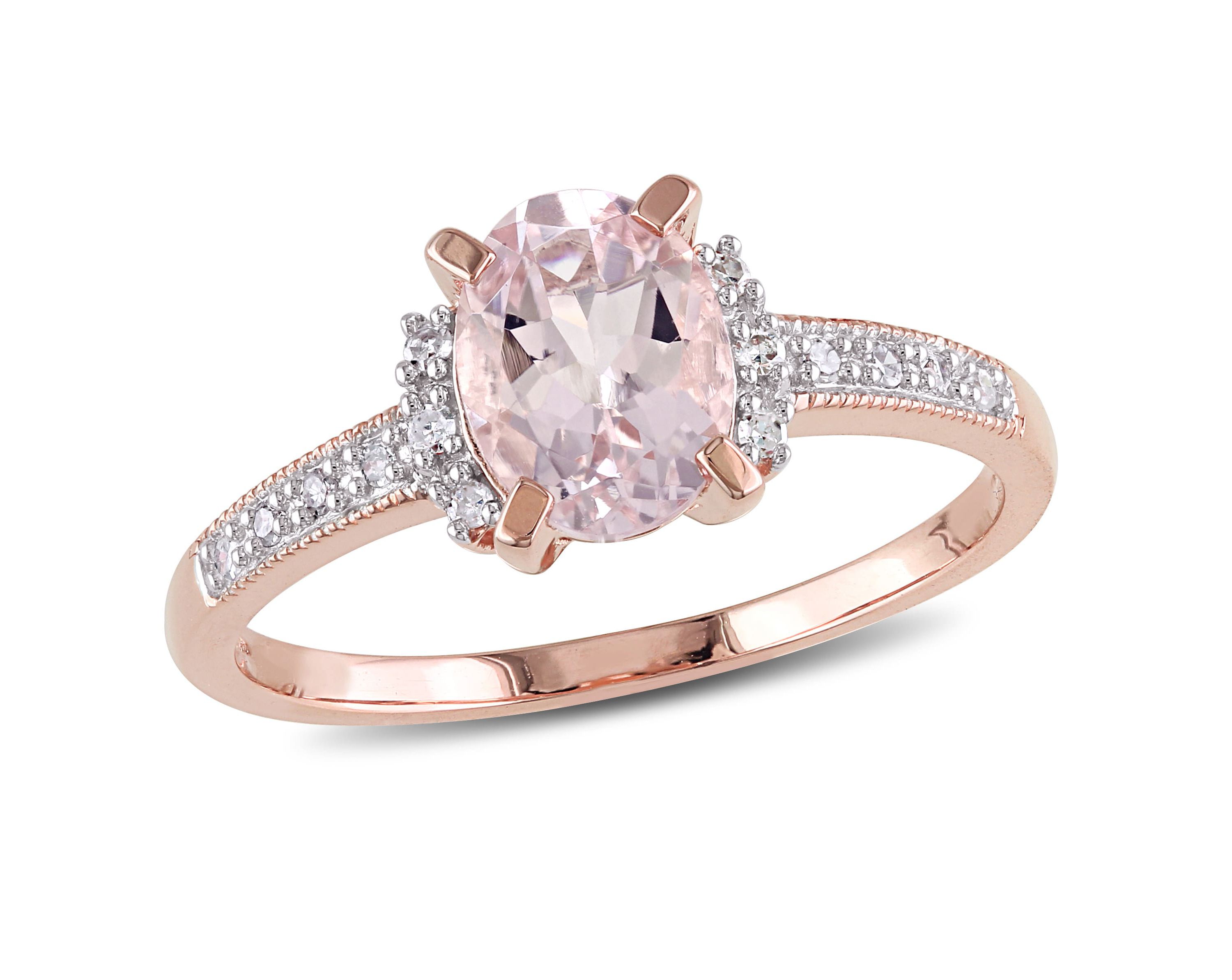 Morganite and Diamond Accent Ring in Rose Plated Sterling Silver
