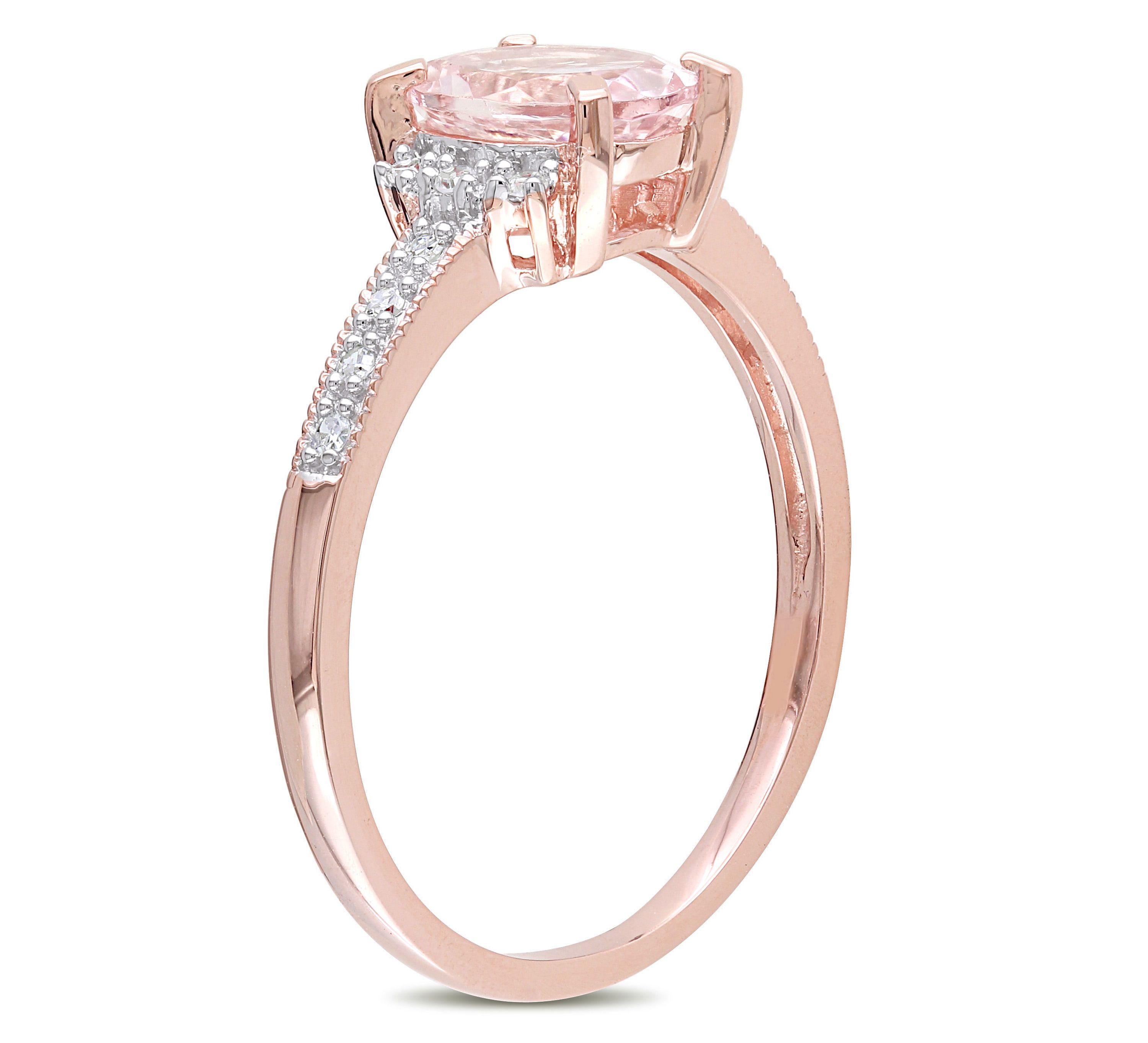 Morganite and Diamond Accent Ring in Rose Plated Sterling Silver