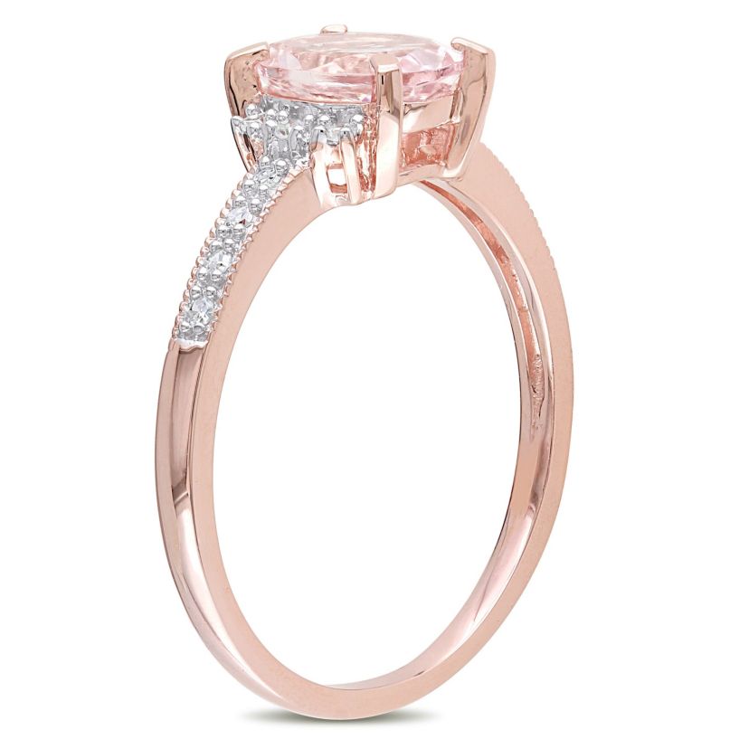 Morganite and Diamond Accent Ring in Rose Plated Sterling Silver