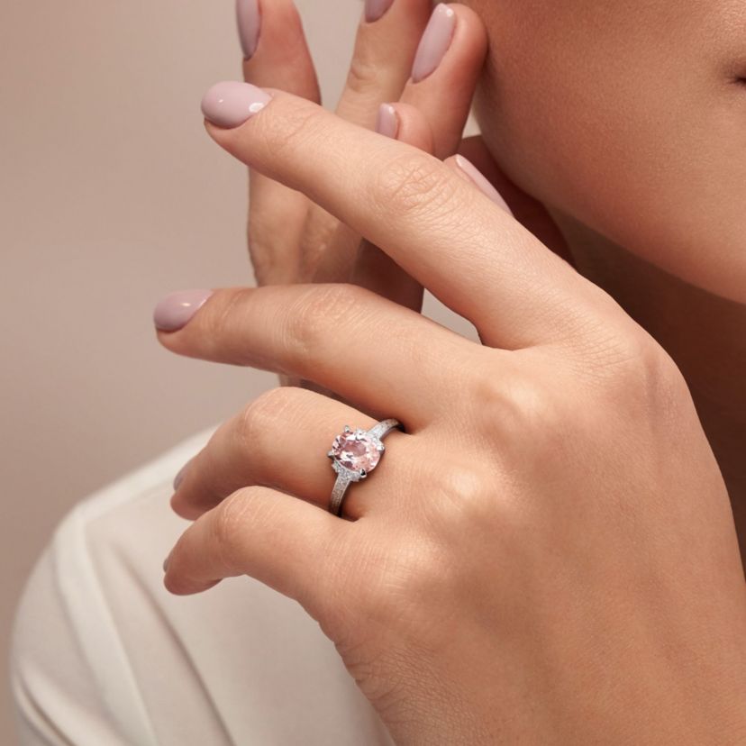 Morganite and Diamond Accent Ring in Rose Plated Sterling Silver