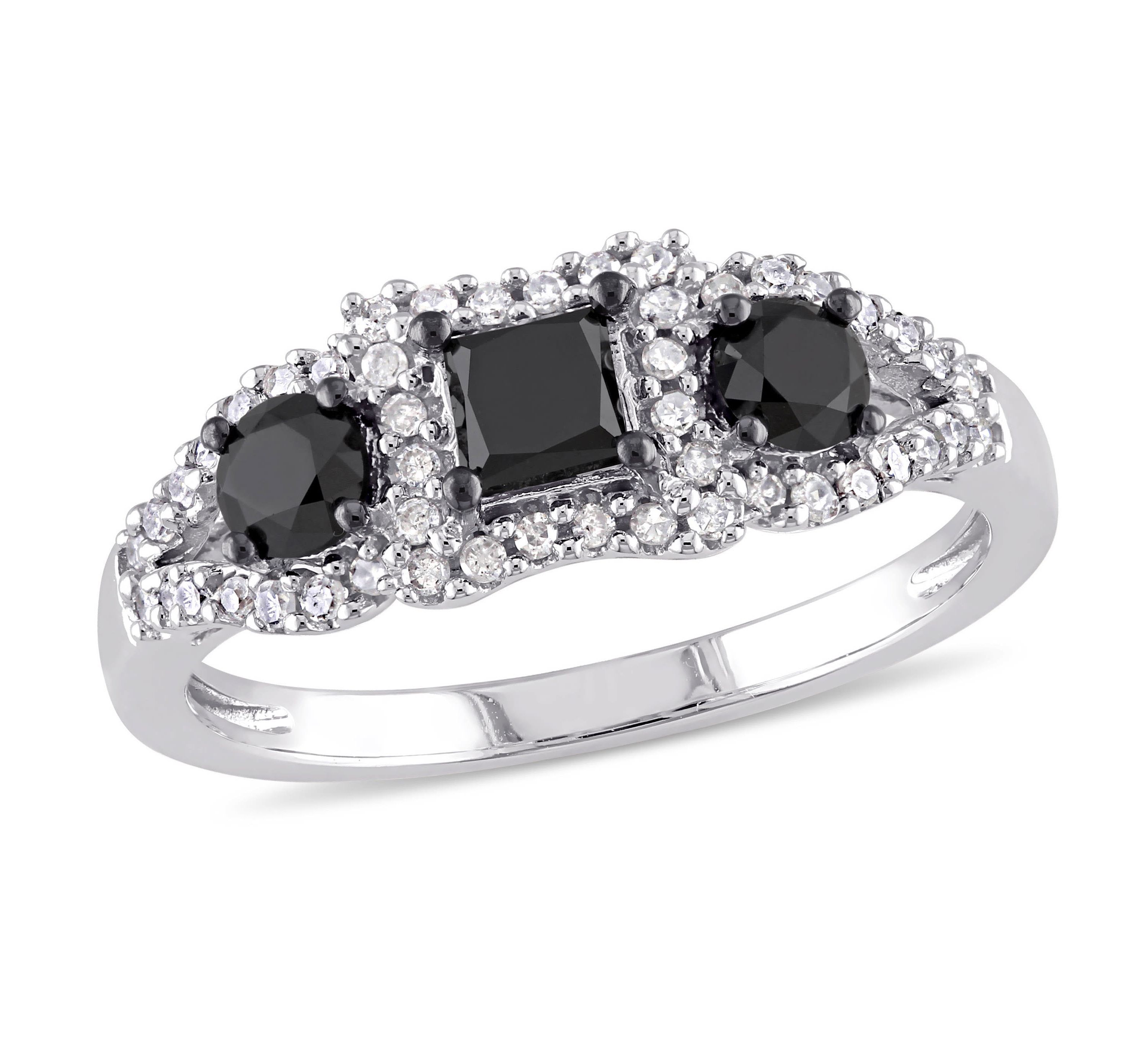 1 ct. t.w. Black and White Diamond 3-Stone Engagement Ring in 10K White Gold